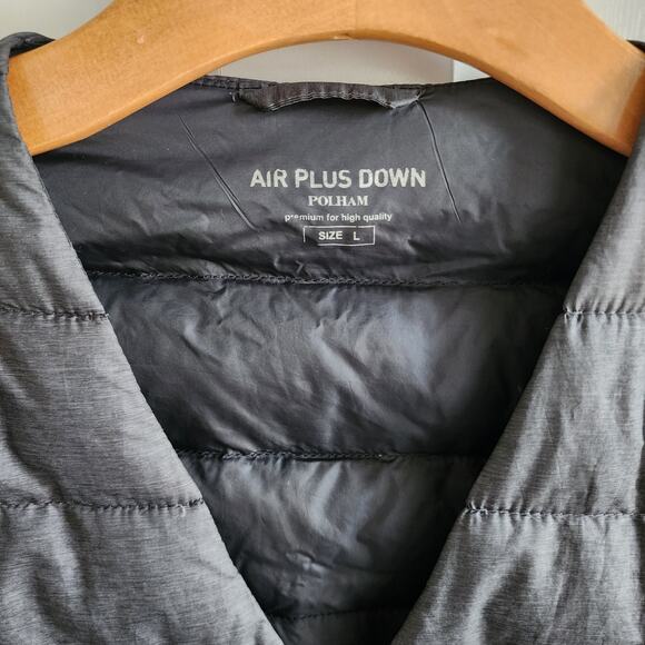 POLHAM Air Plus Down Puffer Vest Men's Large Snap Front Charcoal Gray Packable - Picture 2 of 8